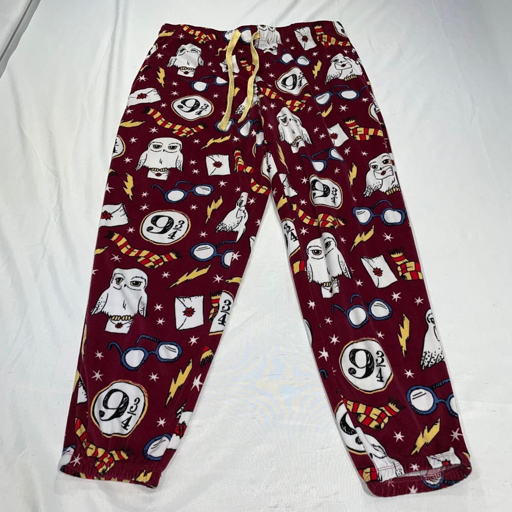 Harry Potter Wizarding World Burgundy Fleece Pajama Pants Hedwig Print Medium